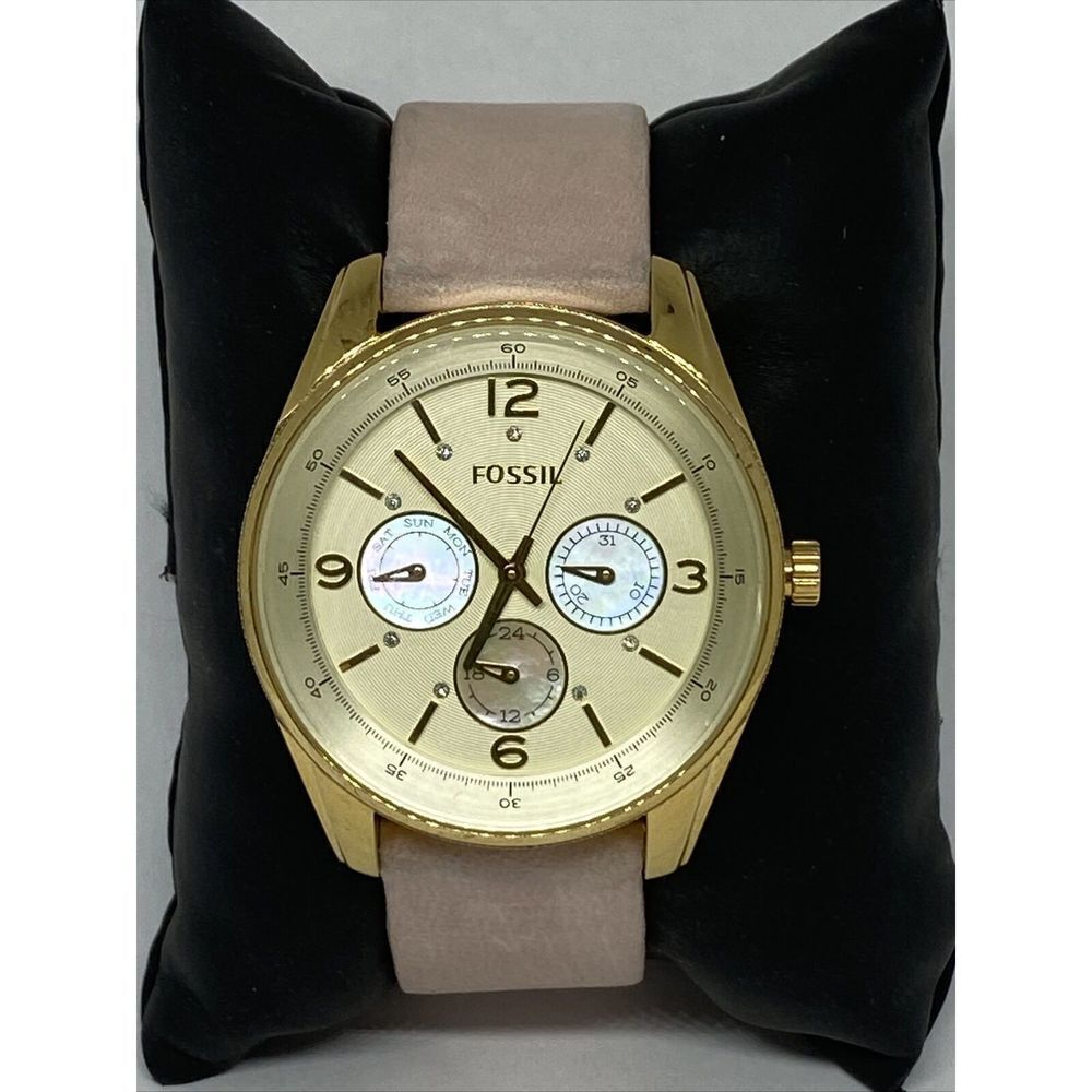 Fossil Justine BQ1475 Men's Pink Leather Analog Dial Quartz Genuine Watch OP807